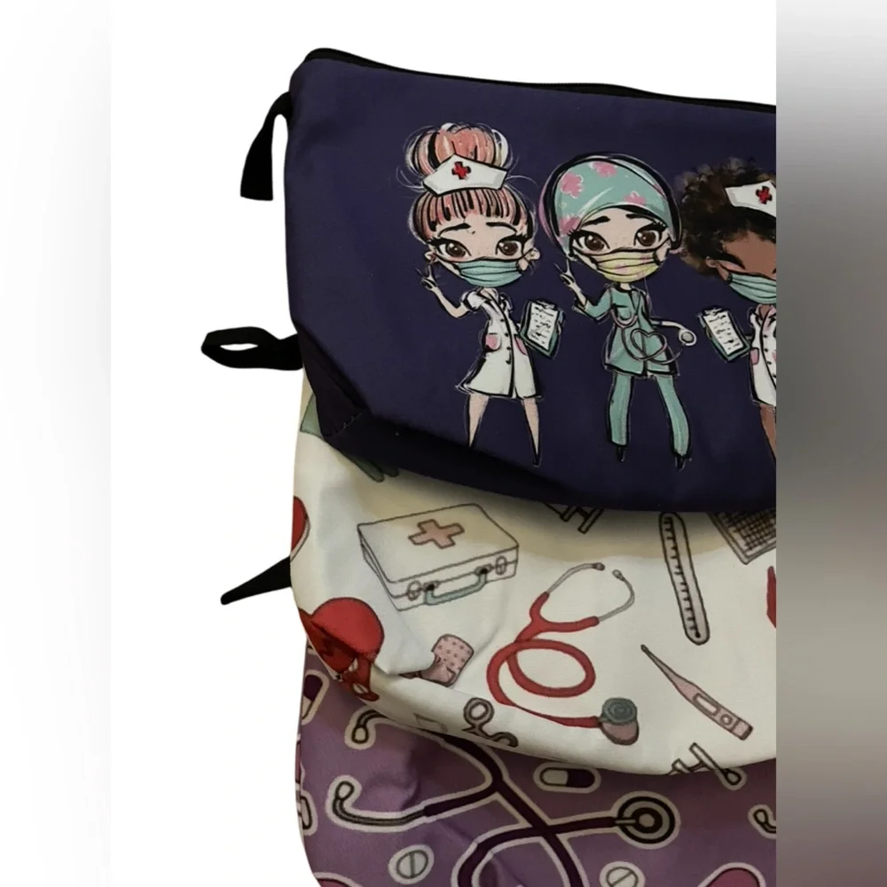 Nurse Cosmetic Bag Small Zip Pouch – 3 Pack, 8”x5.5”, Padded, Nursing Gift - NEW